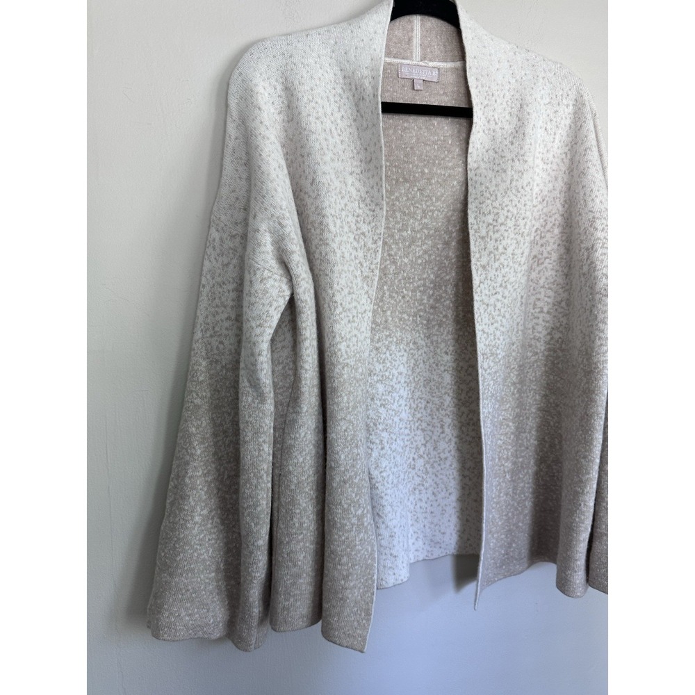 Cashmere/Merino Wool Blend Speckled Oatmeal Tan Cardigan Sweater Neutrals - Picture 2 of 15